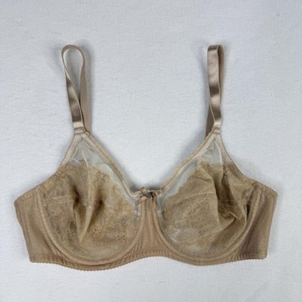 Wacoal Balconette Bra 36C Beige Lace Underwire Unlined Floral 8551866 Womens